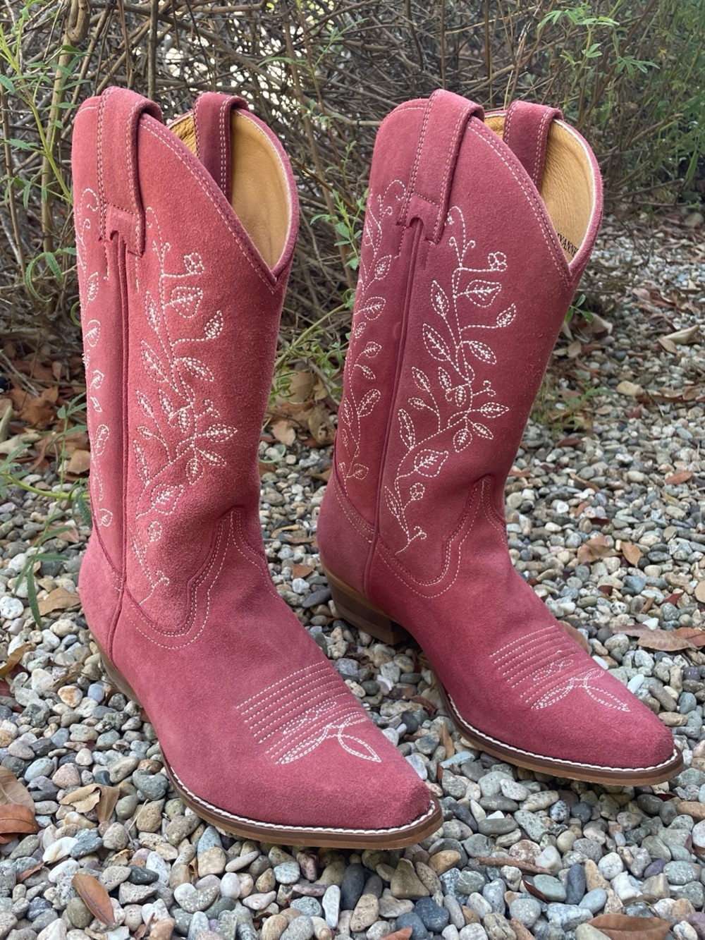 Women’s Suede Embroidered Leather Cowboy Boots - Dusty Rose Pink